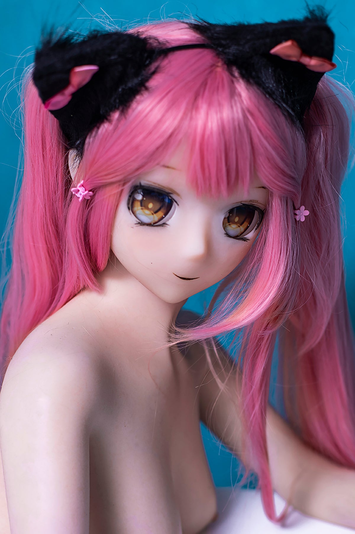 TPE / PVC Doll Head, Anime Doll Head, Lovely Girl with Pink Wig, #DG