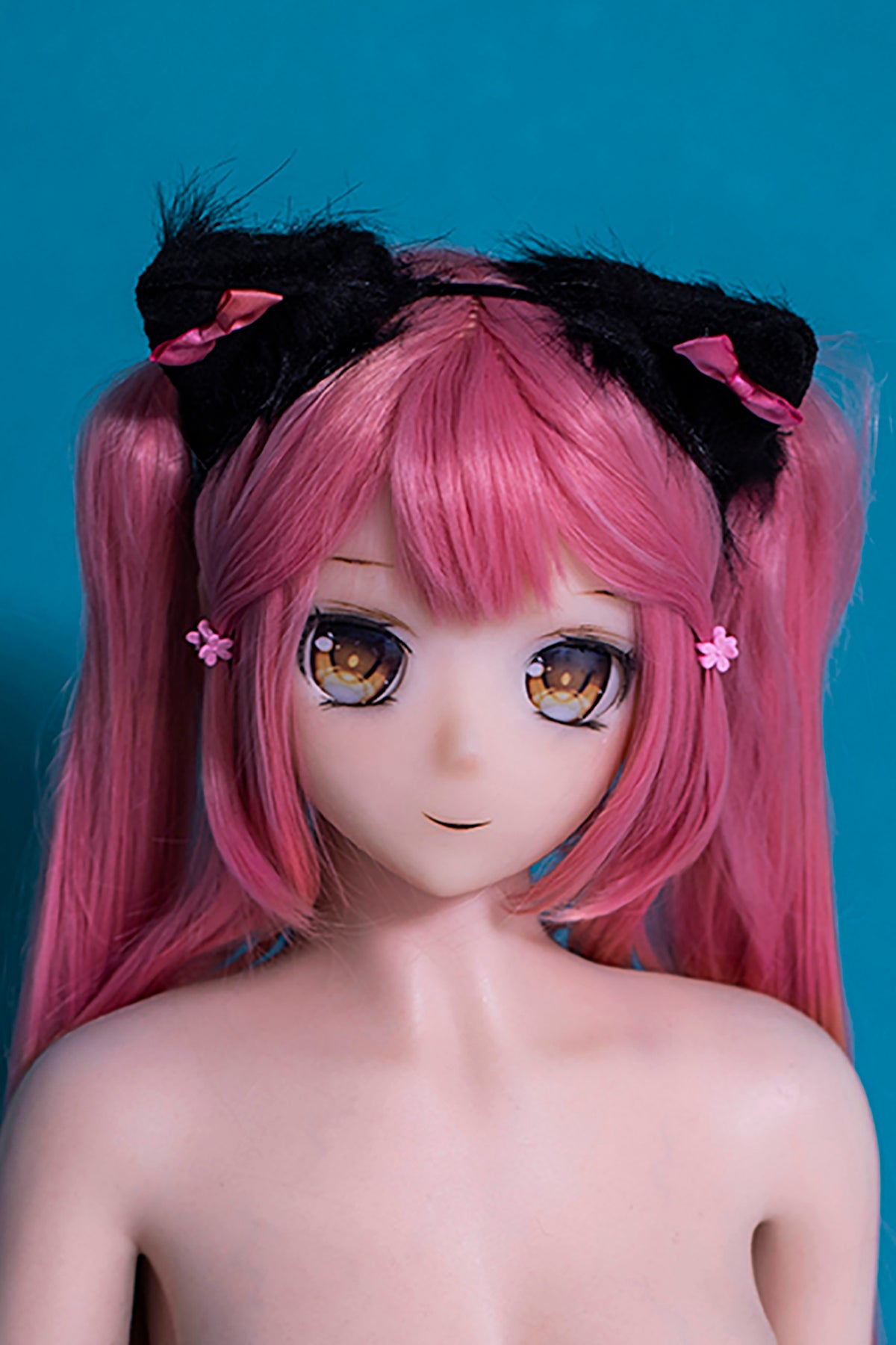 TPE / PVC Doll Head, Anime Doll Head, Lovely Girl with Pink Wig, #DG