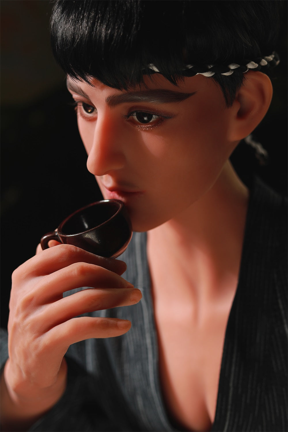 TPE Doll Head, Male Head, Handsome Gentleman, Lifelike Doll Head, Soft Doll Head with Wigs & Oral Hole ,#LA