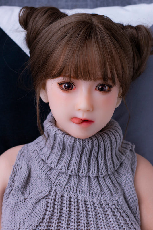 TPE Doll Head, Cute Girl Sex Doll Head, Soft Doll Head with Wigs & Oral Hole & Tongue ,#DG