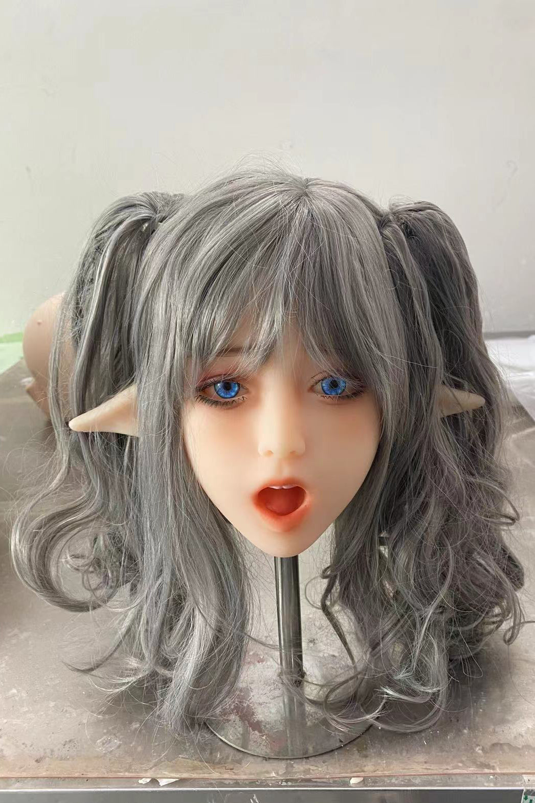 TPE Doll Head, Elf Girl with Pointy Ears, Sex Doll Head with Elf Ears,  Wigs & Oral Hole, #DG