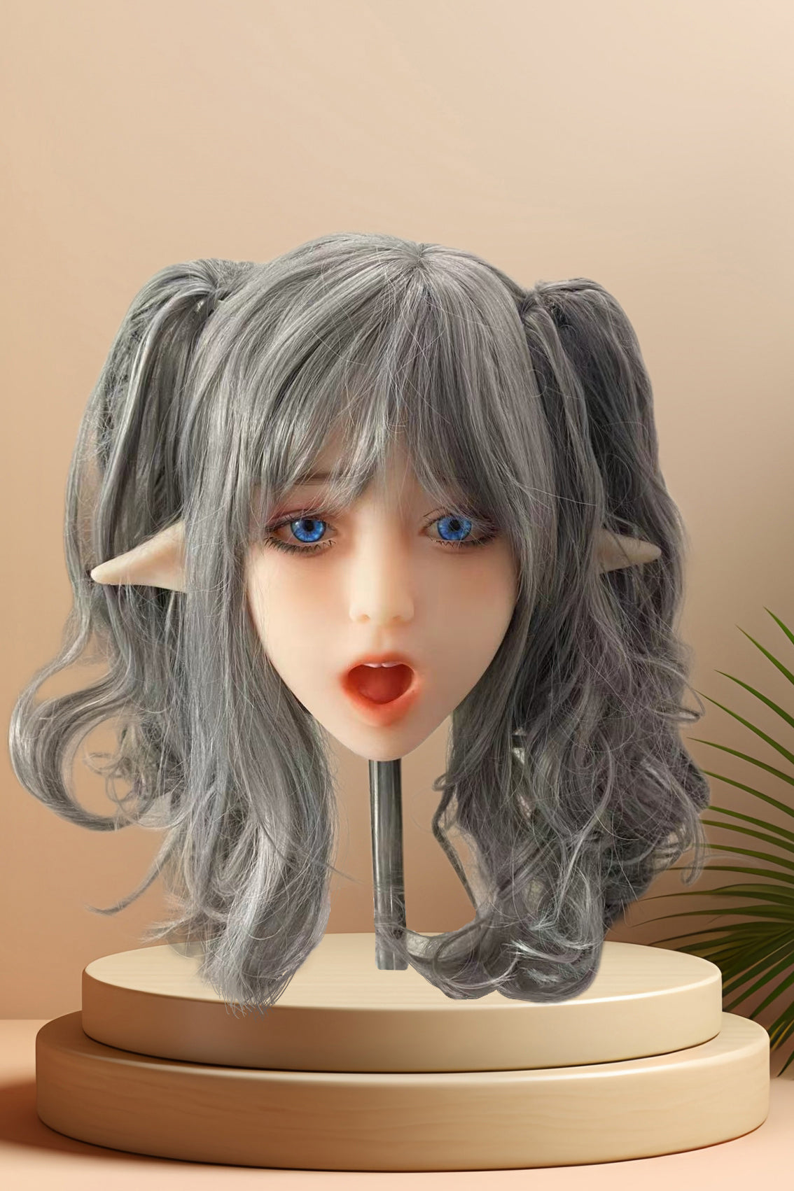 TPE Doll Head, Elf Girl with Pointy Ears, Sex Doll Head with Elf Ears,  Wigs & Oral Hole, #DG