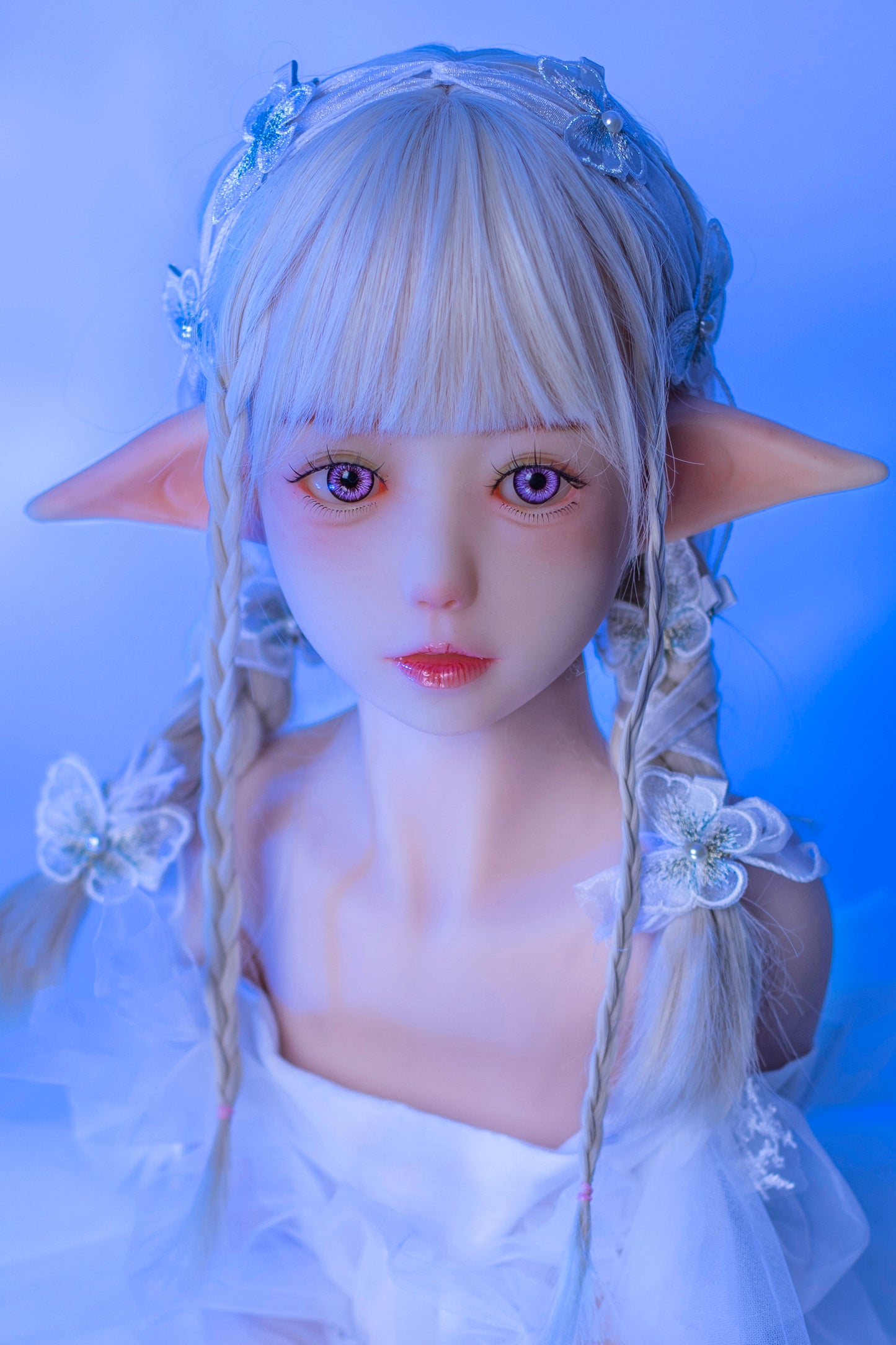 TPE Doll Head, Elf Girl with Pointy Ears, Sex Doll Head with Elf Ears, Soft Doll Head with Wigs & Oral Hole, #DG