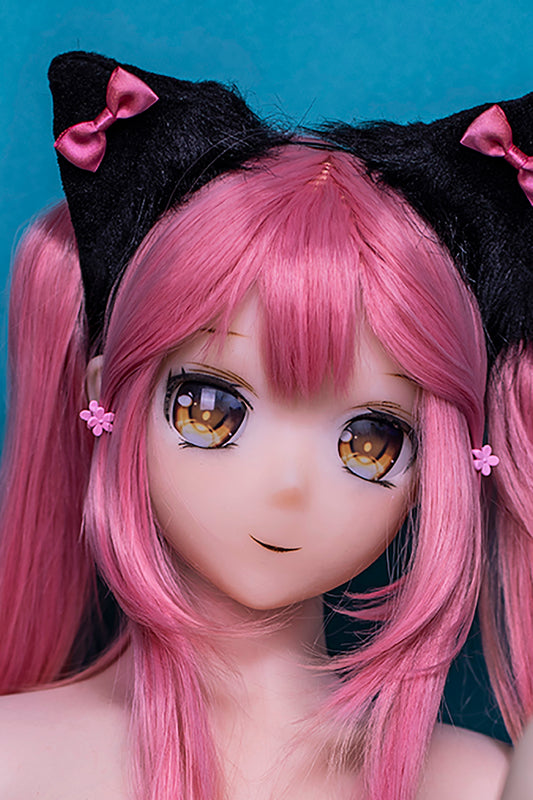 TPE / PVC Doll Head, Anime Doll Head, Lovely Girl with Pink Wig, #DG