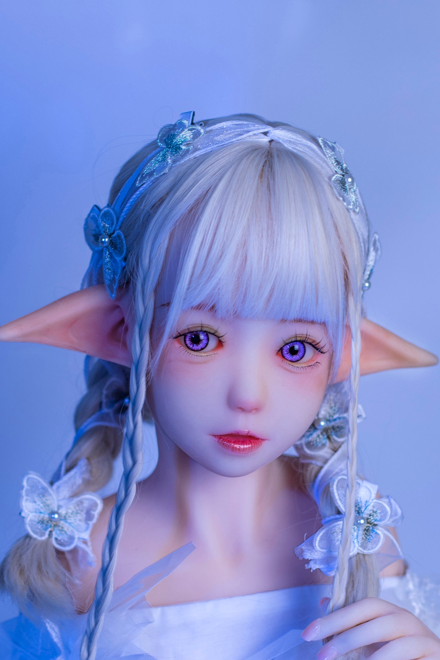 TPE Doll Head, Elf Girl with Pointy Ears, Sex Doll Head with Elf Ears, Soft Doll Head with Wigs & Oral Hole, #DG