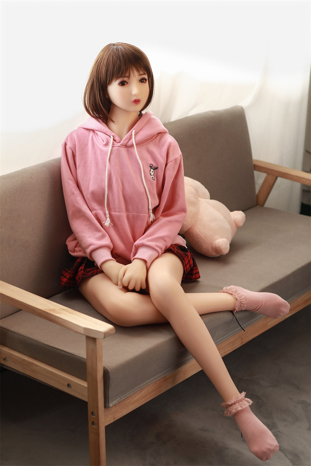 155cm Flat Chest TPE Sex Dolls, Natural White Slender Lovely Asian Love Dolls with Wig , Oral Hole ,#LA